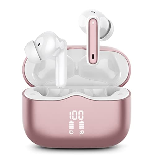 xinwld Wireless Earbuds, Headphone Wireles Bluetooth 5.3 Ear Buds, Wireless Headphones with Mic, 36H Playtime Noise Canceling Headphones with LED Display, IP7 Waterproof Earphones, Rose Gold