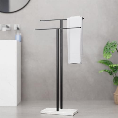 Standing Towel Racks for Bathroom: Floor Free Standing Towel Rack for Bath Towel Sturdy Marble Stand, Black, 33.86 Inches 6