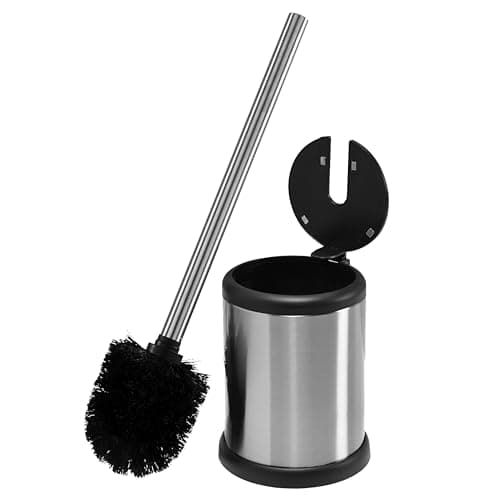 Bath Bliss Toilet Brush and Holder | Self Closing Lid | 360 Degree Brush Head | Bathroom Cleaning | Compact Size | Storage and Organization | Stainless Steel
