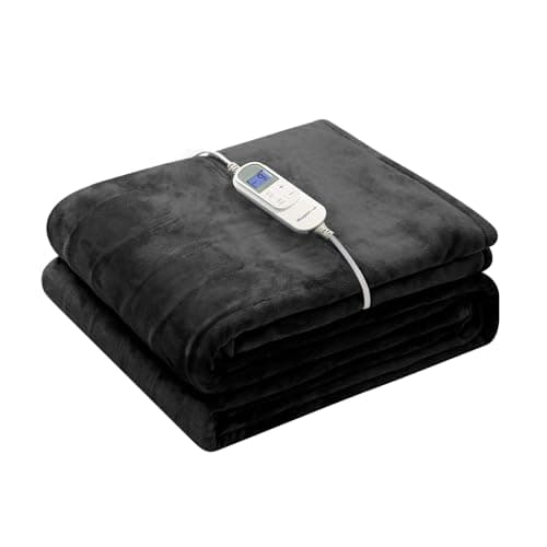Wapaneus Foot Pocket Heated Blanket Electric Throw with 10 Heating Levels and 4 Timer Settings 4 Hours Auto Shut Off, Flannel Fast-Heating Heated Throw 50" x 60", Machine Washable, Black
