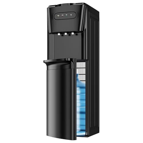 Tehanld Bottom Loading Water Cooler Dispenser for 3 or 5 Gallon Bottles - Water Dispenser with Hot, Room & Cold Spouts, LED Display with Empty Bottle Alert, Child Safety Lock, Raven Black