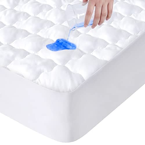 Full Size Mattress Protector Pad Waterproof Quilted, Breathable & Cooling Full Mattresses Pad Cover Fitted for Double Bed with Deep Pocket Up to 14", (White)