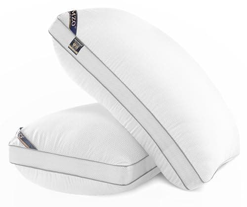 MZOIMZO Luxury Comfy Hotel Collection Bed Pillows for Sleeping- Firm Queen Size Set of 2, Gusseted Cooling Side Mesh Design with Premium Down Alternative Filling for Back, Stomach or Side Sleepers