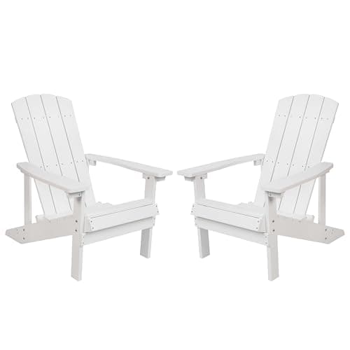 Flash Furniture Charlestown Poly Resin Adirondack Chair - White - All Weather - Indoor/Outdoor - Set of 2