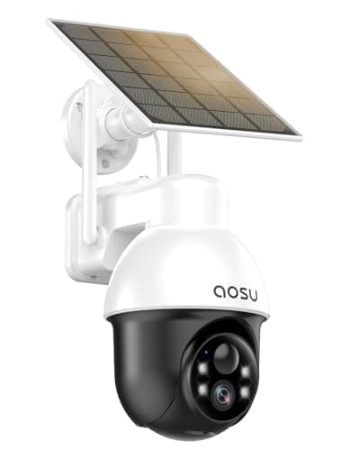 aosu Solar Security Camera Wireless Outdoor with Panoramic PTZ, Human Auto Tracking, 2K Night Vision, Light and Sound Alarm, 2-Way Audio, Works with Alexa/Google Assistant for Home Surveillance