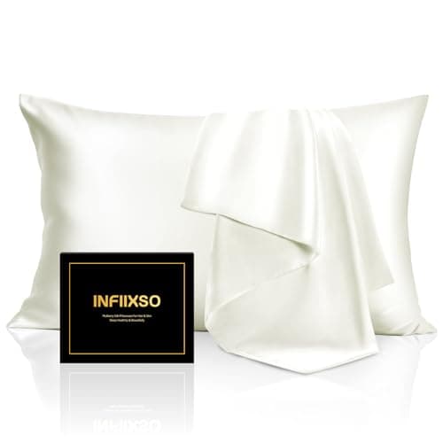INFIIXSO Mulberry Silk Pillowcase for Hair and Skin, Silk Pillow Cases Standard Size with Hidden Zipper 20x26 Inches, Ultra Smooth and Soft Cooling Pillow Cases for Hot Sleepers(Cream, 1 Pack)