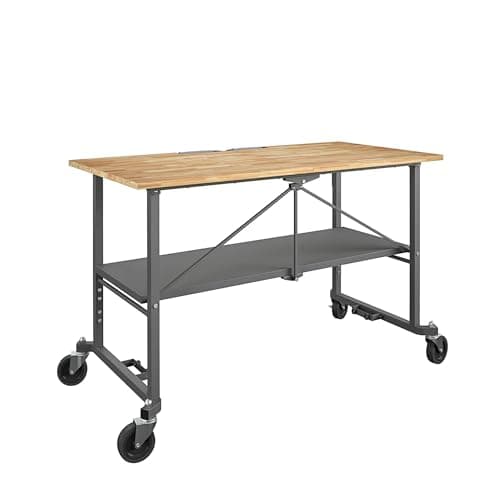COSCO SmartFold Butcher Block Portable Workbench/Folding Utility Table (Gray Steel Frame) 6