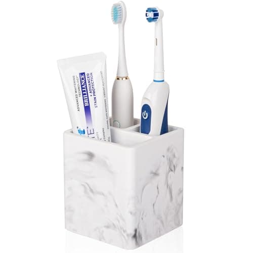 Diatomite Toothbrush Holders for Bathrooms, Electric Toothbrush and Toothpaste Holder 3 Slots Tooth Brush Organizer for Bathroom Countertop, Shower, Vanity - Marble White
