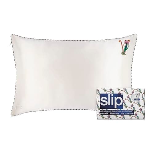 slip The Original Queen Pure Silk Pillow Case - 100% Pure 22 Momme Mulberry Silk - Queen Standard Size - Anti-Aging, Anti-BedHead, Anti-Sleep Crease, Initial Collection: Letter V (20" x 30")