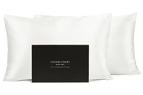 Fishers Finery 30mm 100% Pure Mulberry Silk Pillowcase Set, Quality Tested (White, King, 2 Pack)
