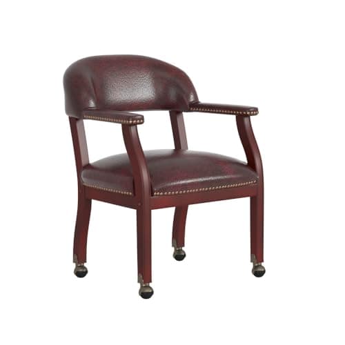 Boss Captain’s Chair In Burgundy Vinyl W/ Casters 10