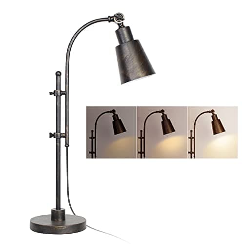 LALISU Metal Desk Lamp Rustic Task Lamp Black Adjustable, Industrial Style Lamp with On/Off Switch, Vintage Work Reading Lamp for Bedroom, Study Room &Office, ETL Certificate. (Black)
