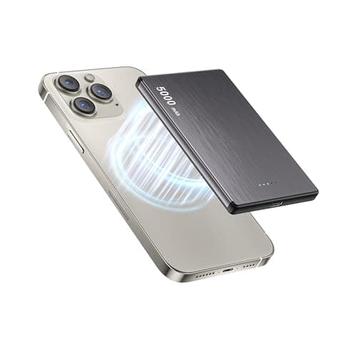 Magnetic Wireless Power Bank, 0.3" Ultra Slim PD 20W Portable Phone Charger Fast Charging, 5000mAh Battery Pack with USB C Cable, Powerbank for iPhone 16 Pro Max 16 Pro/17/16/15/14/13/12 Samsung