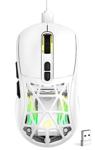 Wireless Gaming Mouse,53g Lightweight Mouse,10000 DPI,Tri-mode Wired/BT 5.0/2.4GHz Wireless Gaming Rechargeable&Rechange Shell with 2 Side Buttons, RGB Programmable Macro Mouse (White-Black)