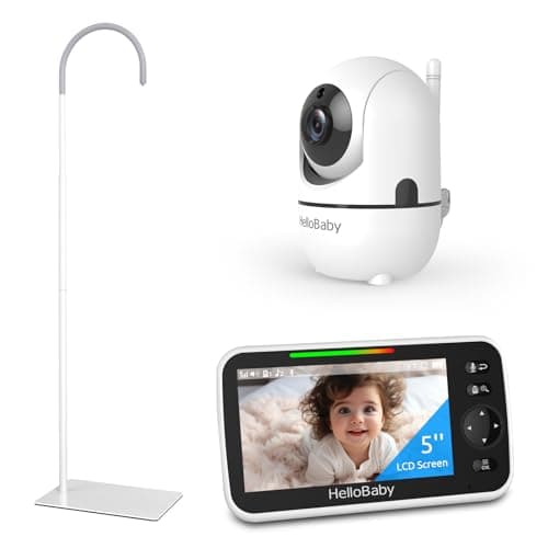 HelloBaby Baby Monitor with Floor Stand, 5'' Screen and 30-Hour Battery, No WiFi Baby Monitor with Camera and Audio, Flexible Hello Baby Stand, All in One Ideal for New Parents