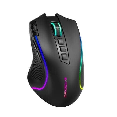 E-YOOSO Gaming Mouse, Tri-Modes Wireless/Bluetooth/Wired Rechargeable RGB Gamer Mouse with 2 Side Buttons, Rapid Fire Key, 8000 DPI, 6 Backlit Modes, 9 Programmable Buttons Macro