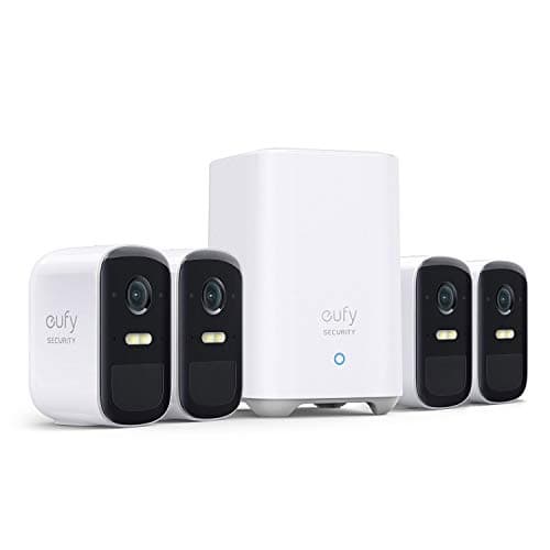 eufy security, eufyCam 2C Pro 4-Cam Kit, Wireless Home Security System with 2K Resolution, 180-Day Battery Life, HomeKit Compatibility, IP67, Night Vision, and No Monthly Fee.
