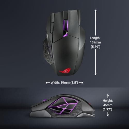 ASUS ROG Spatha X Wireless Gaming Mouse – MMO/MOBA Design, 12 Programmable Buttons, Right-Handed, 168g, Dual-Mode (Wired/2.4GHz), 19K DPI, up to 67Hr Battery, Magnetic Charging Dock, PC/Mac Support 9
