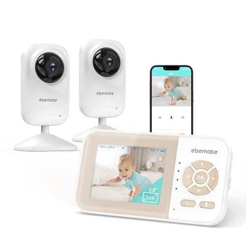 ebemate Video Baby Monitor Camera with 2 Camera,2.8" LCD Screen Video & Audio No Glow Night Vision,2-Way Talk Audio Cam Baby Monitoring 1200FT Range EBE28-2