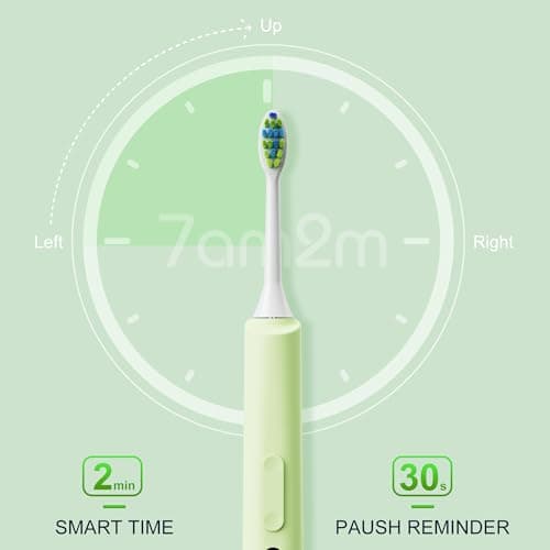 7AM2M Sonic Electric Toothbrush for Adults and Kids, 40000VPM Power Toothbrushes, Fast Rechargeable with 4 Brush Heads, 5 Modes, 2 Minutes Built in Smart Timer, One Charge for 60 Days (Green) 5