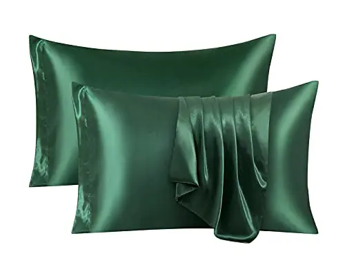 Ersmak Satin Pillowcase Standard Set of 2, Ultra Soft & Silky Satin Pillow Cases for Hair and Skin, Wrinkle Fade Resistant Pillow Covers with Envelope Closure (Dark Green)