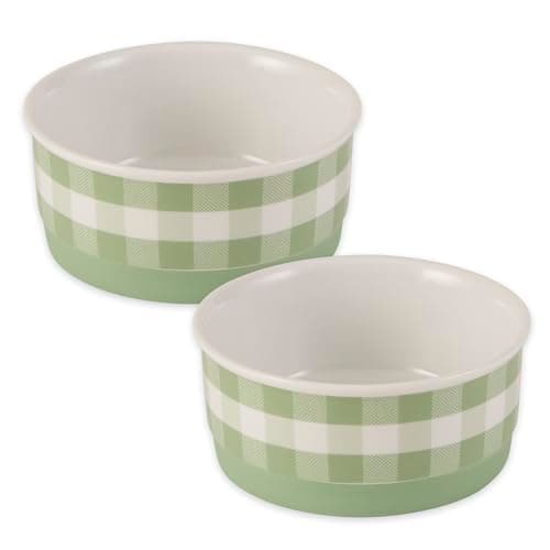 Bone Dry Ceramic Food Bowls, Non-Slip & Dishwasher Safe, Small Set, 4.25x2 Desert Sage Check