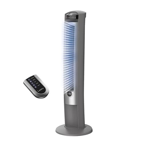 Lasko Oscillating Tower Fan with Remote, Quiet Floor Fans for Bedroom, 42", Silver T42951