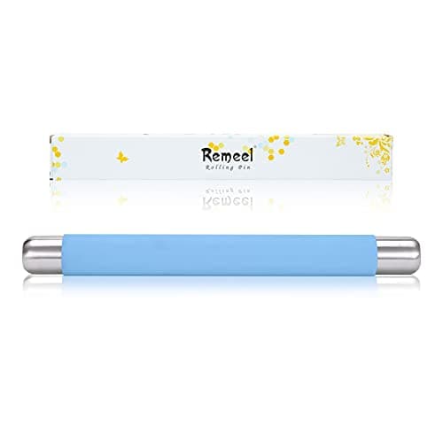 Remeel Rolling Pin Dough Roller for Baking with Thickened Non Stick Silicone Metal Handle Rolling Pin Stainless steel Fondant Roller Pin Cookie Pastry Kitchen Accessories 13.8 X 1.5 Inches 8