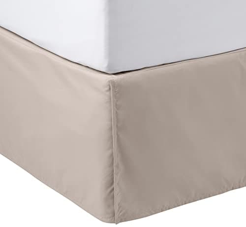 Amazon Basics Lightweight Pleated Bed Skirt, Wrinkle and Fade Resistant, Machine Washable, Queen, Taupe