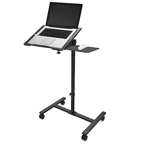 Aldeepo Height Adjustable Rolling Laptop Cart，Swivel Tilt Laptop Desk，Computer Desk with Wheels and Foot Pads, Computer Stand for Home Office, Black