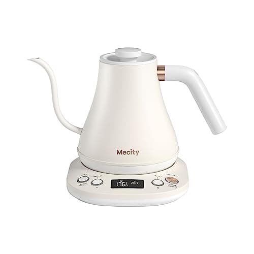 Mecity Electric Gooseneck Kettle With Keep Warm Function & LCD Display Automatic Shut Off Coffee Kettle Temperature Control Pour Over Kettle 1200 Watt, 0.8L, 120V, Off White