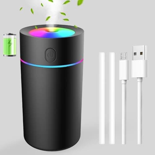 Battery powered Mini Humidifier[Work 2H] with 7-color Lights, Portable Car Humidifiers, Auto Shut-Off Small Desk Humidifier Super Quiet with USB for Persona Bedroom Travel Plants