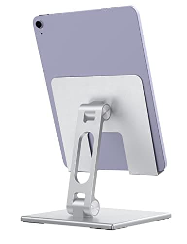 ALASHI Tablet Stand for Desk, Stable Holder with Heavy and Thickened Metal Base for Large Tablet Device, Multi-Angles Adjustable and Foldable, Universal Supports 4-13.3 Inches Tablet, Silver
