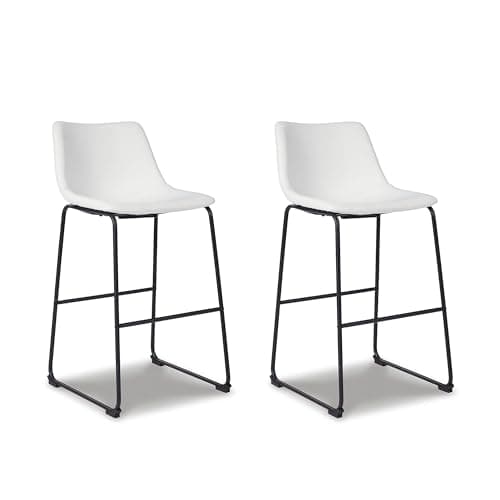Signature Design by Ashley Centiar Urban Industrial 28.75" Pub Height Bucket Seat Barstool, 2 Count, White