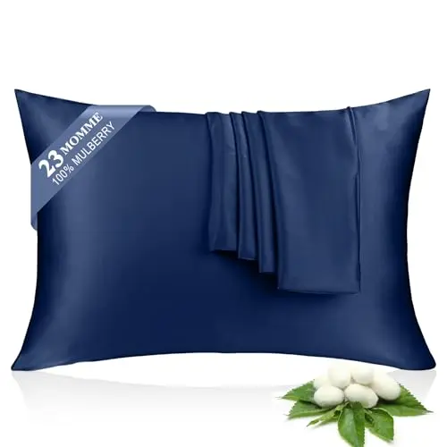 100% Silk Pillowcase 2 Pack for Hair and Skin, Both Sides 23 Momme Grade 6A+ Mulberry Silk Pillowcases with Hidden Zipper, Soft&Smooth Cooling Pillow Cases (Navy Blue, Queen 20×30)