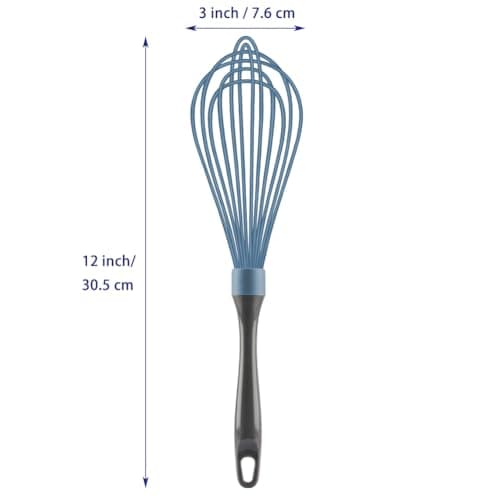 OYV Blue Silicone Whisk, Professional Plastic Whisks for Cooking Non-Scratch, Stainless Steel & Heat Resistant Rubber Wisk, Dishwasher Safe Whisk, 12-Inch 6