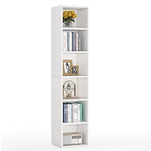 Tribesigns 70.9 Inch Tall Narrow Bookcase, Modern White Corner Bookcase with Storage, 6 Tier Cube Display Shelves for Home Office