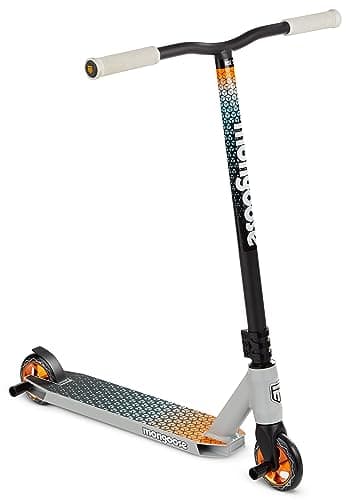 Mongoose Rise 110 Elite Freestyle Stunt Trick Scooter, Lightweight Alloy Deck & Heavy-Duty Frame Up to 220 lbs., Bike-Style Grip, Wheel Pegs Included, Grey/Orange