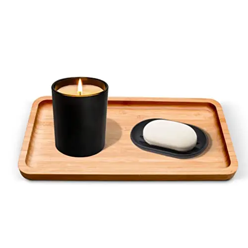 BamBoujie BAMBOUJIE Bamboo Vanity Tray, Bamboo Tray for Bathroom, Small Wooden Tray, Bathroom Counter Tray, Bamboo Tray, Tray for Bathroom Countertop, Spa Bathroom Decor, Bamboo Tray