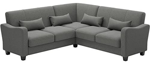 Belffin Fabric L Shaped Sectional Couch with Chaise - Solid Corner Sofa, Small L Couches, 5 Seater, Light Grey 7
