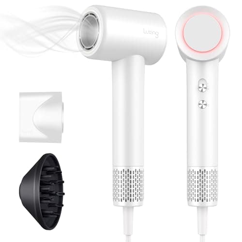 Hair Dryer, TurboLux Ionic 200 Million Negative Ions 1500W Fast Drying High Speed Hairdryer with Diffuser, Lightweight, Low Noise Hair Dryers for Women with 110000 RPM Brushless Motor (Pearl White)