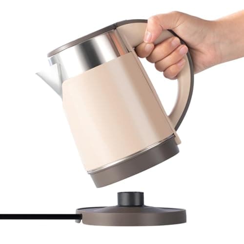Wdcme Small Portable Electric Tea Kettle, 0.8L Travel Electric Coffee Kettle, 800 Watts Mini Hot Water Boiler, Brown, LY-02