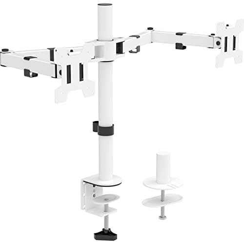 Mount Stand Fits 2 Screens up to 27 inch, 22 lbs. Weight Capacity per Arm (M002-W), White