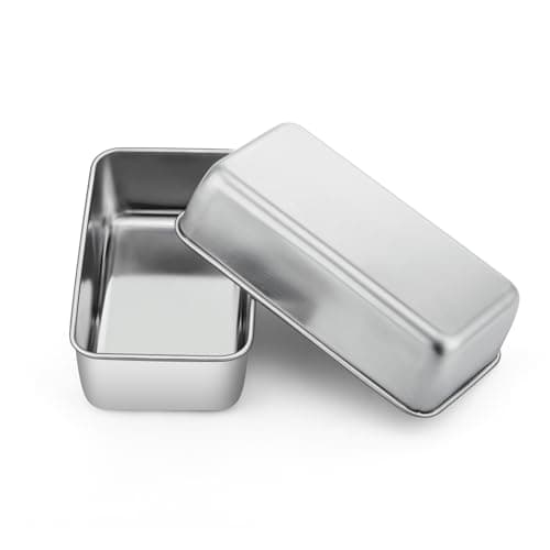 P&P CHEF Loaf Pan Set, 9 x 5 Inch Bread Pans, Stainless Steel Loaf Toast Baking Pans For Bread Meatloaf Lasagna Cake, Healthy & Non Toxic, Oven Safe& Easy Clean, (Silver, 2Pcs)