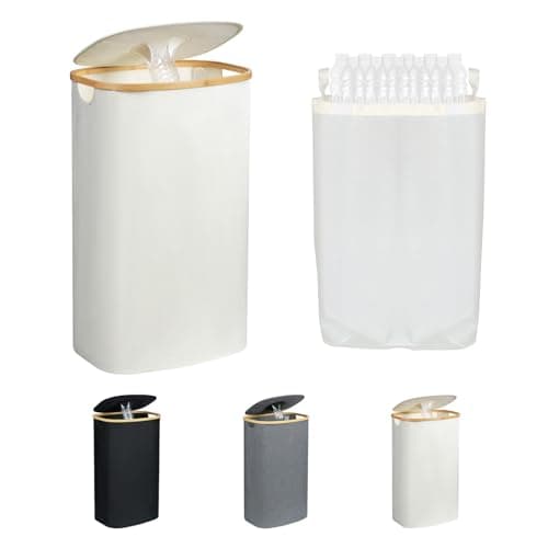 Bellzacasa 29 Gallon Recycling Bin for Kitchen, 110L Large Recycling Bin with lid, Indoor Home Recycle Bins with 1 Removeable Reusable Inner Bag for Bottle Can Plastice Stickers (Beige)