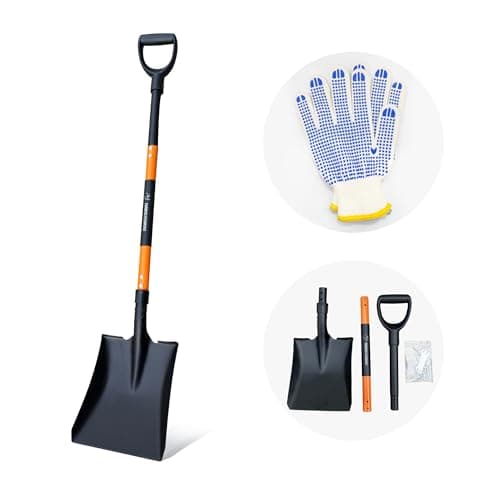 FARMHOLYCOWKING Heavy Duty Steel Flat Shovel–Square Head Shovel with Detachable D-Handle and Anti-Slip Grip, 47 Inch Flat Shovel for Landscaping, Square Shovel for Gardening, Transfer Shovel