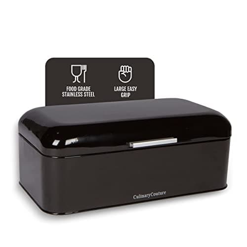 Culinary Couture Extra Large Black Bread Box for Kitchen Countertop - Holds 2 Loaves - 16.5" x 9" x 6.5" - Stainless Steel Vintage Bread Boxes for Kitchen Counters 8