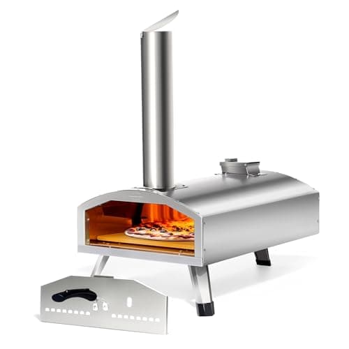 PolarcoForgeco Portable Pizza Oven Outdoor - 12 Inch Wood Fired Pizza Oven for Outside, Stainless Steel Pellet Pizza Stove for Charcoal Grill on Backyard Camping - Silver Gray