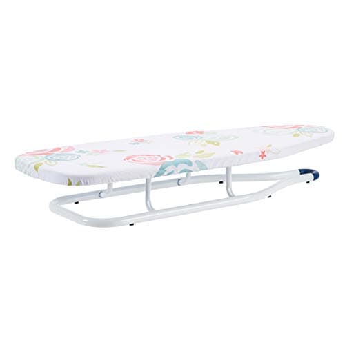 Amazon Basics Foldable Space Saving Ironing Board Tabletop with Non-Slip Feet, 77x29 cm, White, Floral