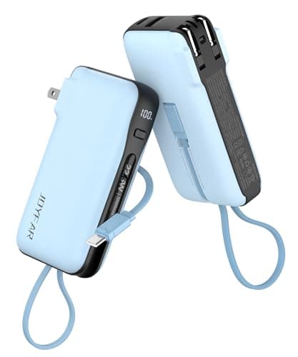 JOYFAR Portable Charger with Built-in USB-C Cable & Plug, 10,000mAh 5V/4.5A Power Bank Fast Charging 22.5W, Travel Essential Battery Pack 3 Output for iPhone 16/15 Series, Samsung Galaxy, iPad, 1 Pack